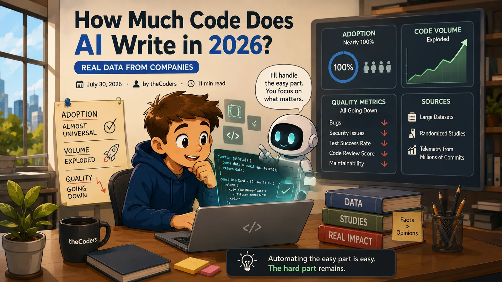 Cât cod scrie AI-ul în 2026 — adopție aproape totală, volum explodat, dar metricile de calitate în scădere