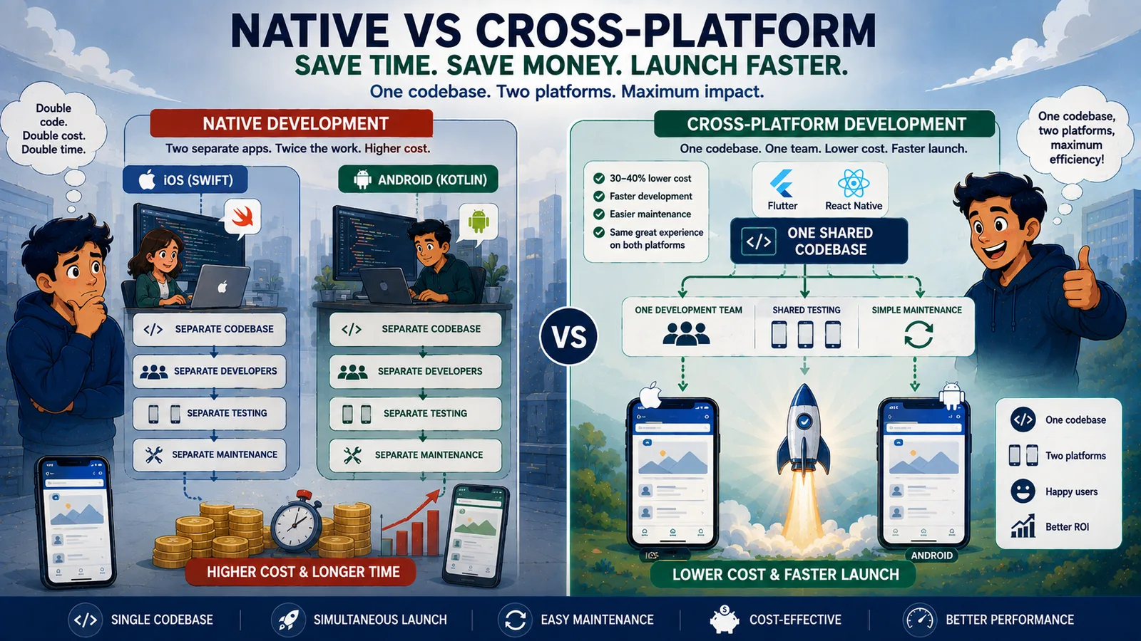 Nativ vs. cross-platform: diferența de arhitectură și de cost dintre aplicațiile native și cele cross-platform