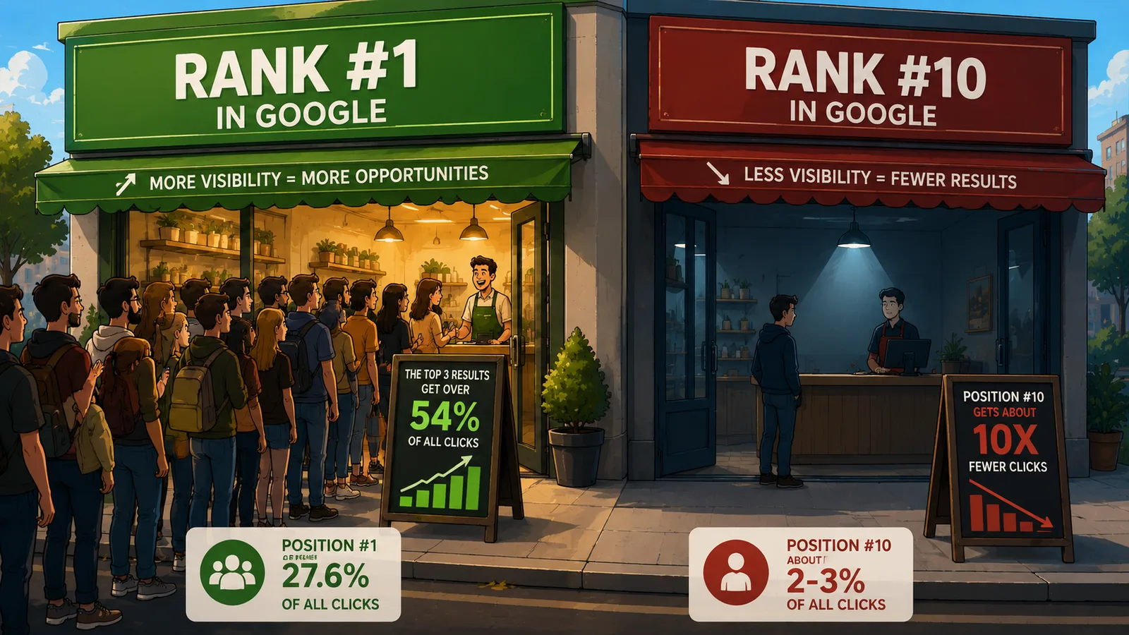 Distribuția click-urilor pe pozițiile din Google: primul rezultat organic primește cele mai multe click-uri