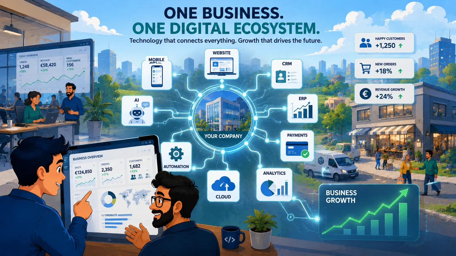 Soluții software pentru firme — website-uri, aplicații, automatizare, AI și integrarea sistemelor într-un ecosistem digital