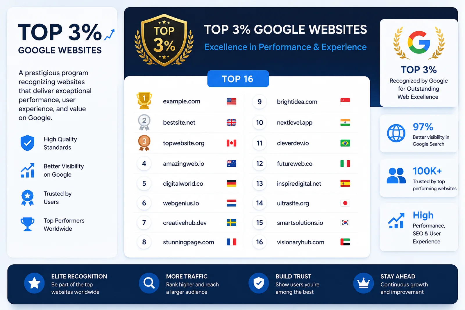 Programul Top 3% Google Websites — site premium de la 500 €